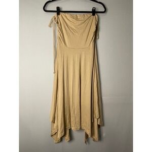 FP Beach Tan Gauze Strapless Hi Low Midi Dress Tie Sides Women's Small